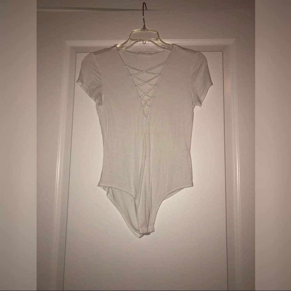 white lace up bodysuit